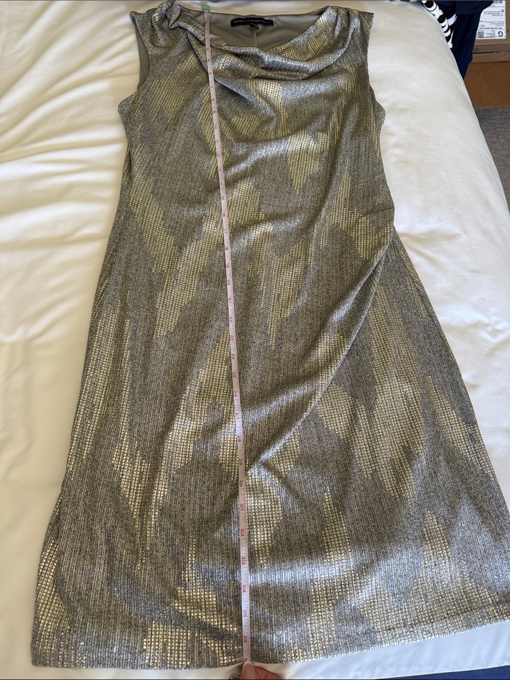 White House Black Market Silver Metallic Dress like new without tags Sz 12